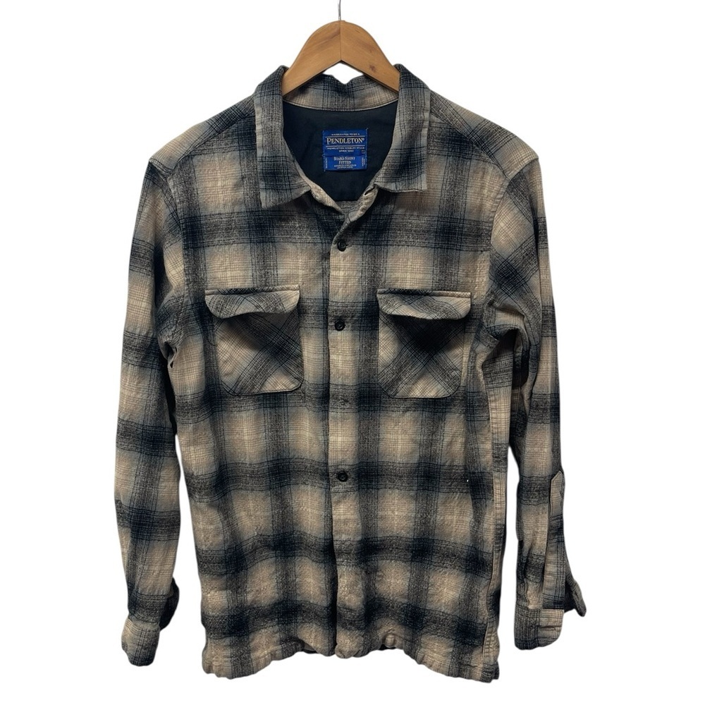 BG377 Men's Pendleton Board Shirt Fitted Plaid Lumberjack Wool Shirt L